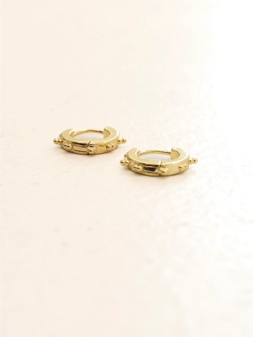 Gold Small Hoop Earrings with Bead Accents - Women Jewelry